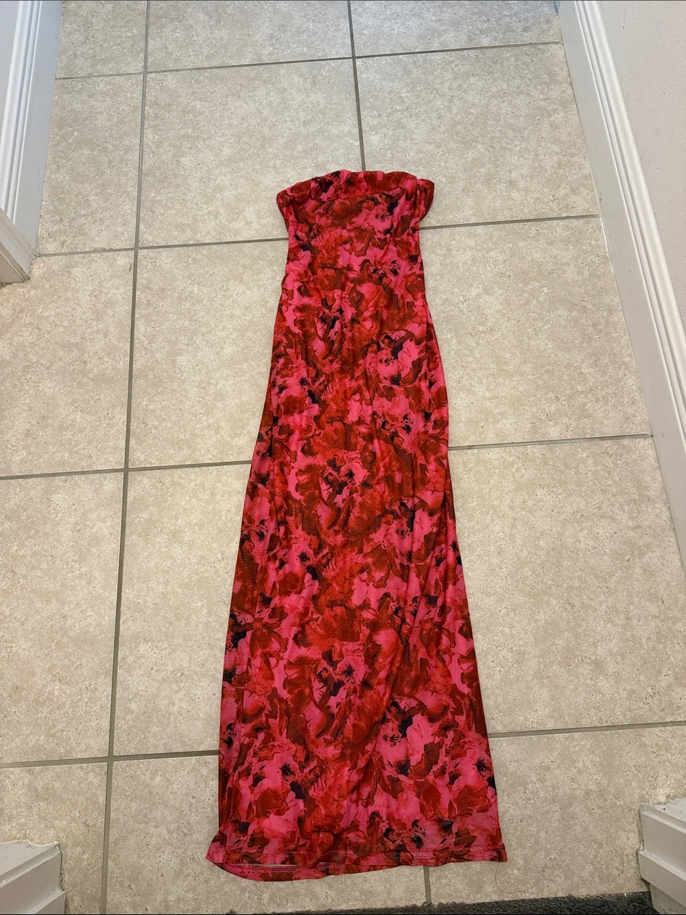 Hello Molly Red & Pink Floral Strapless Maxi Dress